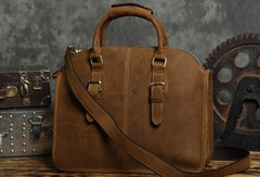 Handmade Cool leather mens Shoulder Briefcases vintage laptop Briefcase Business Briefcase - EverHandmade