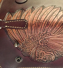 Handmade Leather Tooled Indian Chief Mens Chain Biker Wallet Cool Leather Wallet Long Wallet for Men