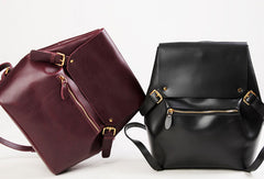 Handmade Leather backpack bag shoulder bag red black women leather purse - EverHandmade