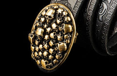Handmade Genuine Leather Skull Mens Belt Custom Cool Leather Men Black Belt for Men