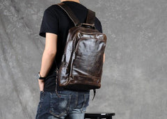 Leather Mens Cool Black Backpack Large Travel Backpack Hiking Backpack for men