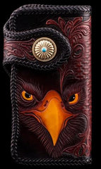 Handmade Leather Eagle Tooled Mens Chain Biker Wallet Cool Leather Wallet With Chain Wallets for Men