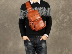 Leather Mens Cool Sling Bag Chest Bag Sling Shoulder Bags for men
