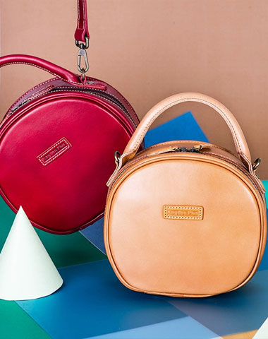 Handmade Leather Womens Round Handbag Circle Shoulder Bag Purse For Women - EverHandmade