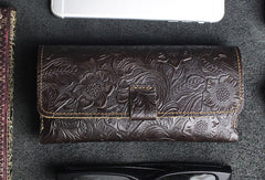 Handmade glasses leather box holder flowral leather billfold wallet for men women