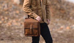 Vintage Brown Leather Mens Backpack Satchel Backpack School Backpack for men