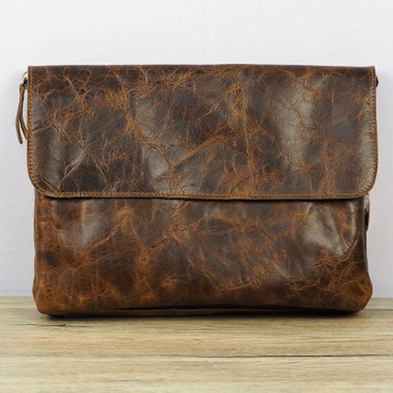 Cool Leather Mens Small Side Bag 11inch Clutch Purse Bag Messenger Bag for Men