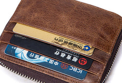 Handmade Genuine Leather Slim Zip Cards Wallet billfold Wallet Coin Purse Bag For Mens