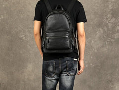 Black Leather Mens Cool Backpacks Large Travel Backpacks Hiking Backpacks for men