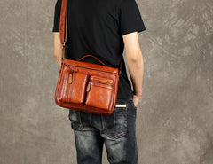 Leather Mens Cool Messenger Bag Black Shoulder Bag for men