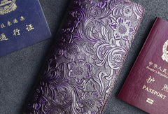 Handmade long leather wallet floral passport leather clutch wallet for women men zip - EverHandmade