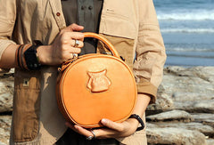 Handmade handbag round purse leather crossbody bag purse shoulder bag for women - EverHandmade