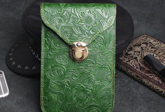 Handmade phone leather shoulder purse bag wallet flowral leather billfold wallet for men women - EverHandmade