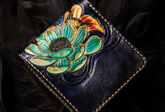 Handmade leather tooled fish carp wallet clutch black billfold wallet brown leather men - EverHandmade