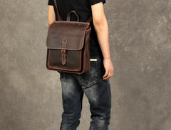 Leather Mens Cool Backpack Messenger Bag Coffee Travel Backpack Hiking Backpack for men