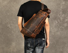 Leather Cool Mens Chest Bag Sling Bag Sling Crossbody Bag for men