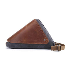 Mens Waxed Canvas Leather Triangular Side Messenger Bag Canvas Courier Bags for Men