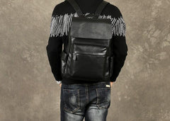 Genuine Leather Mens Cool Backpack Large Black Travel Backpack Hiking Backpack for men