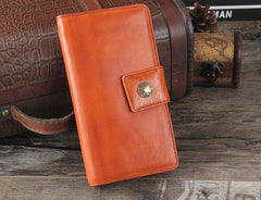 Genuine Leather Mens Cool Long Leather Wallet Cards Clutch Wristlet Wallet for Men