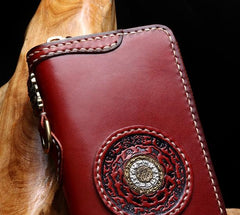 Handmade Leather Mens Chain Biker Wallet Cool Leather Wallet Long Phone Wallets for Men