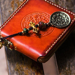 Handmade Leather Tibetan Tooled Mens billfold Wallet Cool Small Chain Wallet Biker Wallet for Men
