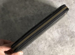 Genuine Leather Mens Cool Long Leather Wallet Zipper Clutch Wristlet Wallet for Men