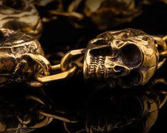 silver Brass Stainless Steel Biker Trucker Skulls Heavy Gothic Skulls Mens Bracelet Biker Jewelry