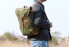 Green Canvas Mens Cool Backpack Large Travel Backpack Canvas Hiking Backpack for Men