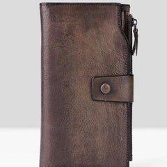 Handmade Leather Mens Cool Long Leather Wallet Wristlet Clutch Wallet for Men