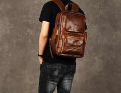 Genuine Leather Mens Cool Backpacks Large Brown Travel Backpack Hiking Backpacks for men