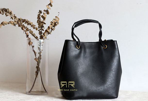 Handmade Leather handbag purse bucket bag for women shopper bag leather shoulder bag