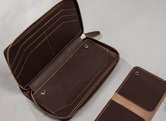 Coffee Leather Mens Zipper Long Wallet Passport Wallet Clutch Wallets for Men