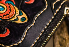 Handmade leather Chinese Monster biker wallet long wallet black leather men phone - EverHandmade