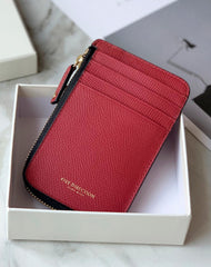 Cute Women Red Leather Slim Round Card Holder Card Wallet Zipper Change Wallet For Women