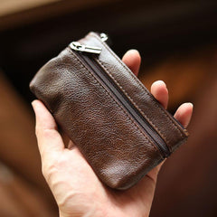 Black Leather Mens billfold Coin Wallet Zipper Small Coin Holder Change Pouch For Men