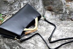 Handmade handbag black purse leather crossbody bag shoulder bag women