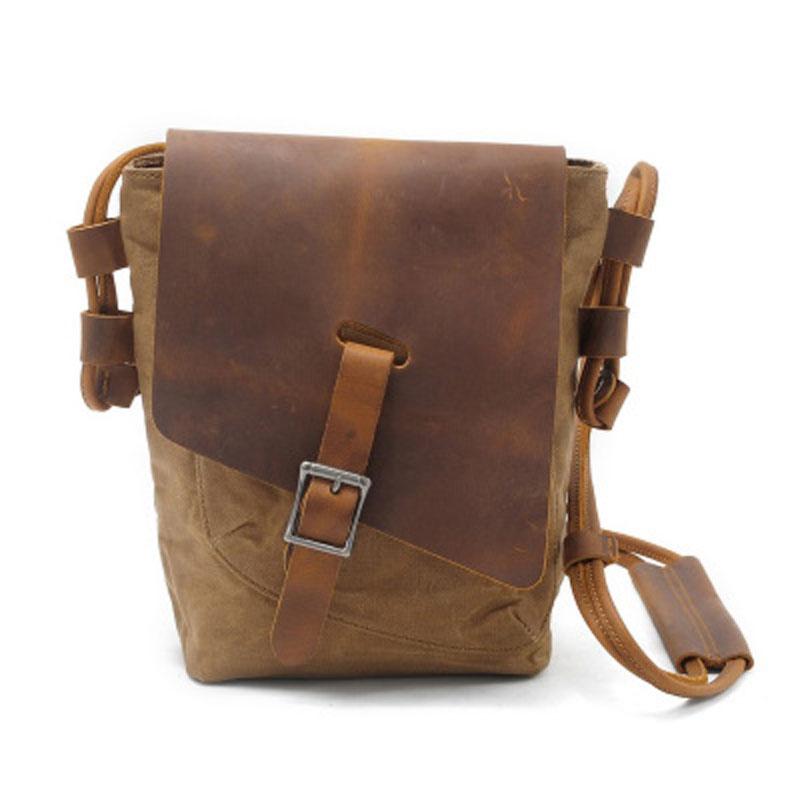 Cool Mens Waxed Canvas Leather Small Courier Bags Canvas Side Bags Messenger Bag for Men