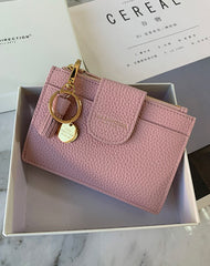 Cute Women Black Leather Slim Keychain with Card Wallet Card Holder Wallet Change Wallet For Women