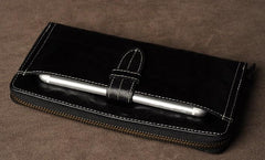 Leather Mens Cool Long Leather Wallet Phone Zipper Clutch Wristlet Wallets for Men
