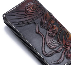 Handmade Leather Buddha&Demon Mens Biker Chain Wallet Cool Leather Wallet With Chain Wallets for Men