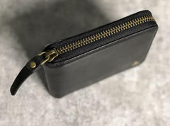 Genuine Leather Mens Cool Slim Zipper billfold wallet  Men Bifold Small Wallets for Men