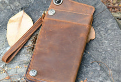 Handmade Genuine Leather Wallet Long Wallet Bifold Biker Wallet Bag For Mens