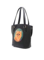 Handmade Womens Brown Leather Totes Handbag Purse Black Cat Tote Bag for Women