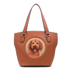 Handmade Womens Brown Leather Tote Handbag Purse Dog Tote Bag for Women