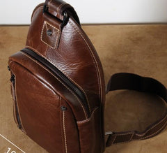 Brown Leather Mens Cool Sling Backpack Chest Bag Sling Bag Crossbody Pack for men