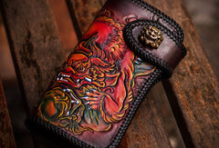 Handmade leather Chinese Lion biker wallet long wallet brown leather men phone