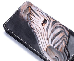 Handmade Leather Zebra Tooled Mens Chain Biker Wallet Cool Leather Wallet With Chain Wallets for Men