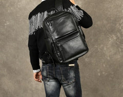 Cool Leather Mens Backpack Large Black Travel Backpack Hiking Backpacks for men