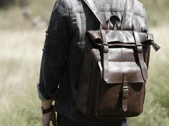 Cool Leather Mens Backpack Large Coffee Travel Backpack Hiking Backpack for men
