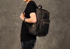 Leather Mens Cool Backpack Large Coffee Travel Backpack School Backpack for men